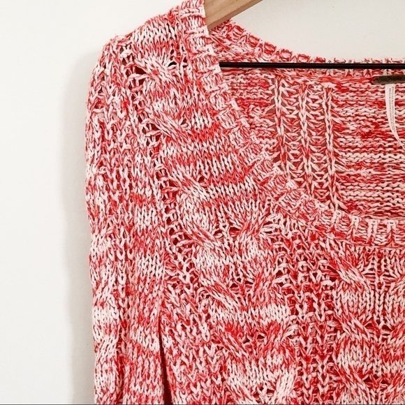 Free People Red | White Marled Cable Knit Sweater - Picture 3 of 7